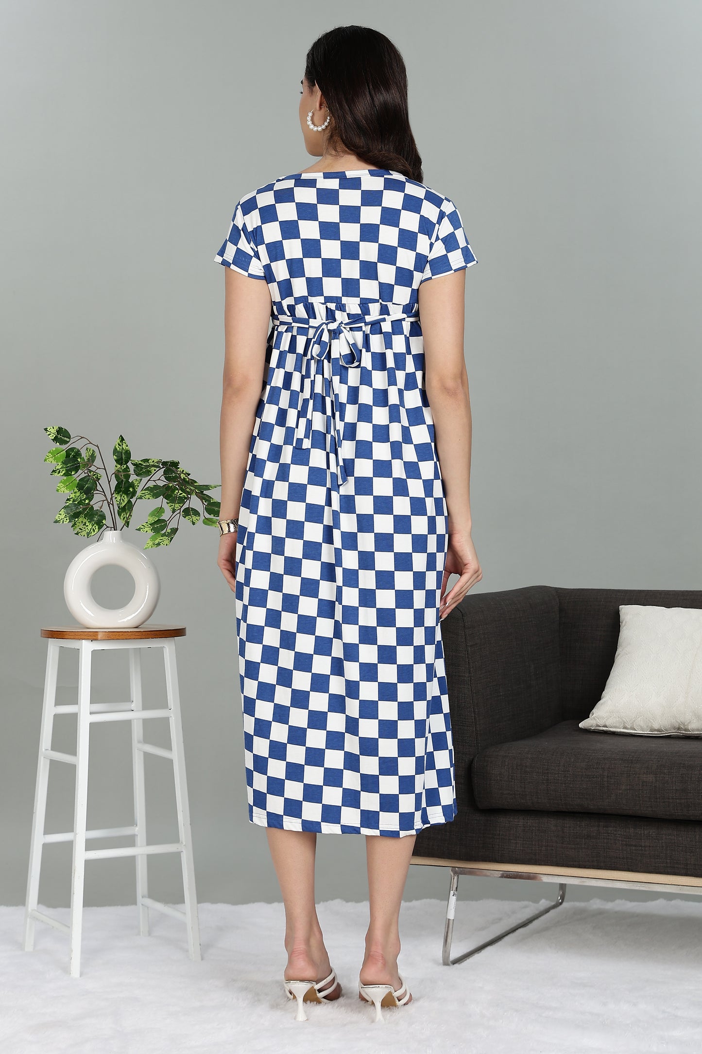 ZIPLESS MATERNITY WEAR |SHORTSLEEVE| AZURE CHECKERS