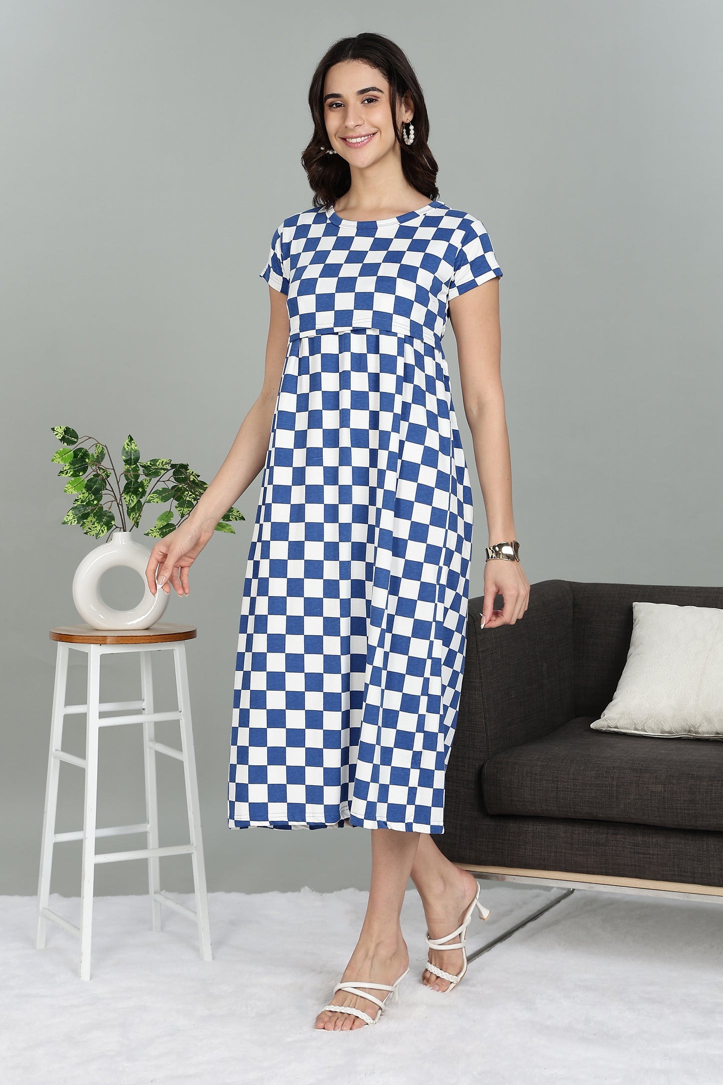 ZIPLESS MATERNITY WEAR |SHORTSLEEVE| AZURE CHECKERS