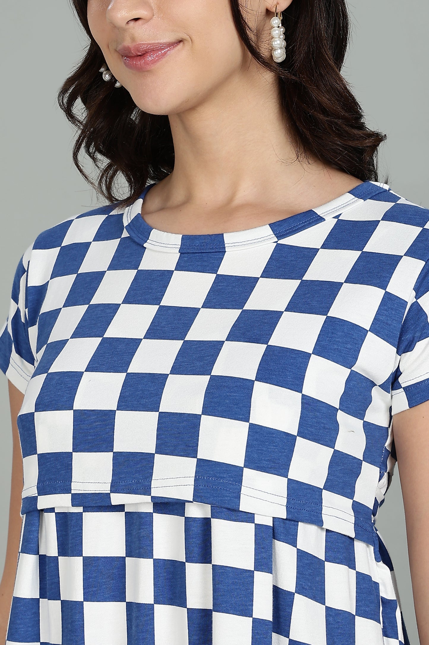 ZIPLESS MATERNITY WEAR |SHORTSLEEVE| AZURE CHECKERS