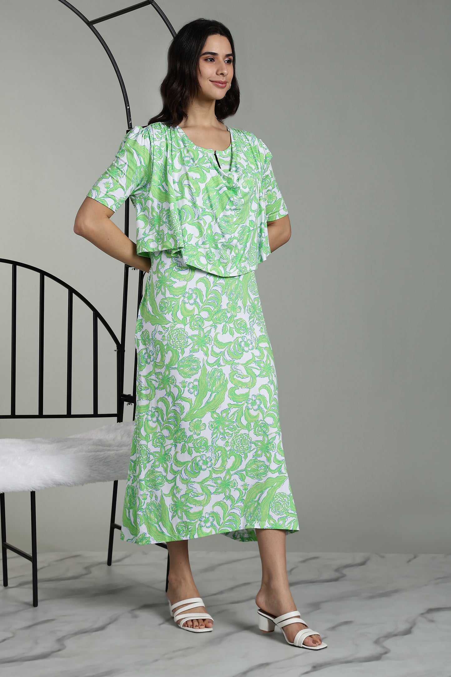 Maternity wear With Shawl - Fresh Mint Bloom