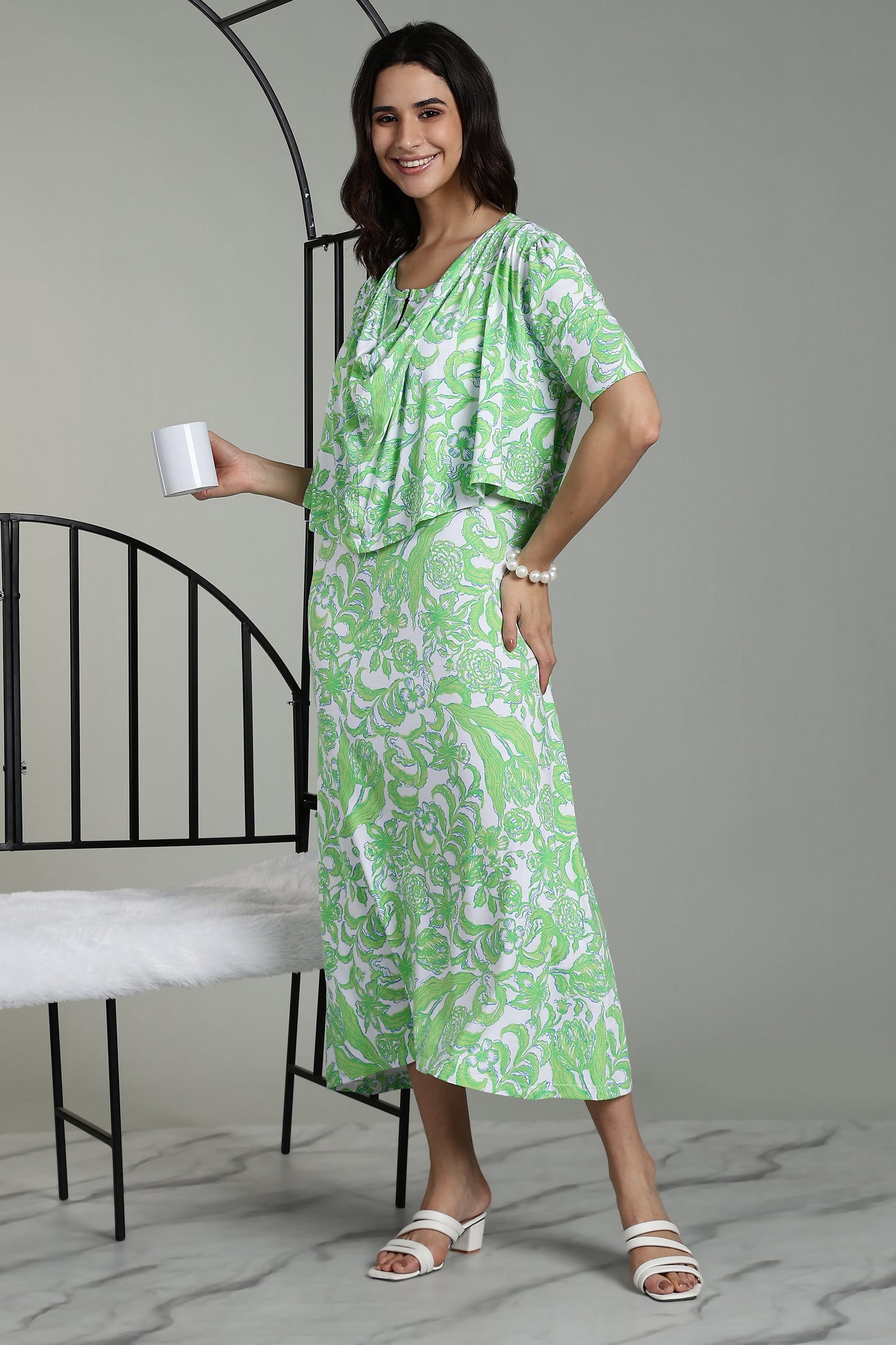 Maternity wear With Shawl - Fresh Mint Bloom