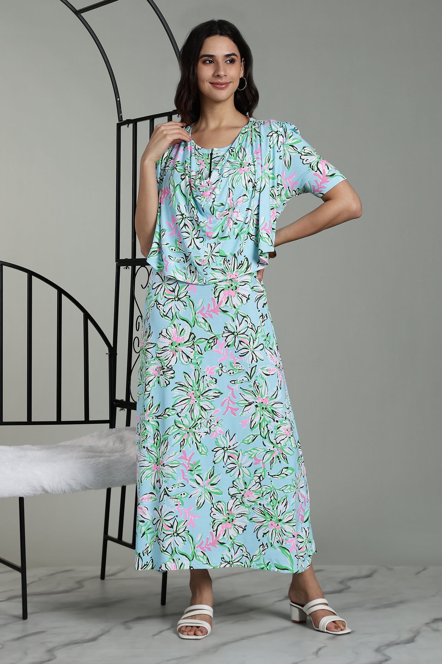 Maternity Wear With Shawl - Tropical Mist