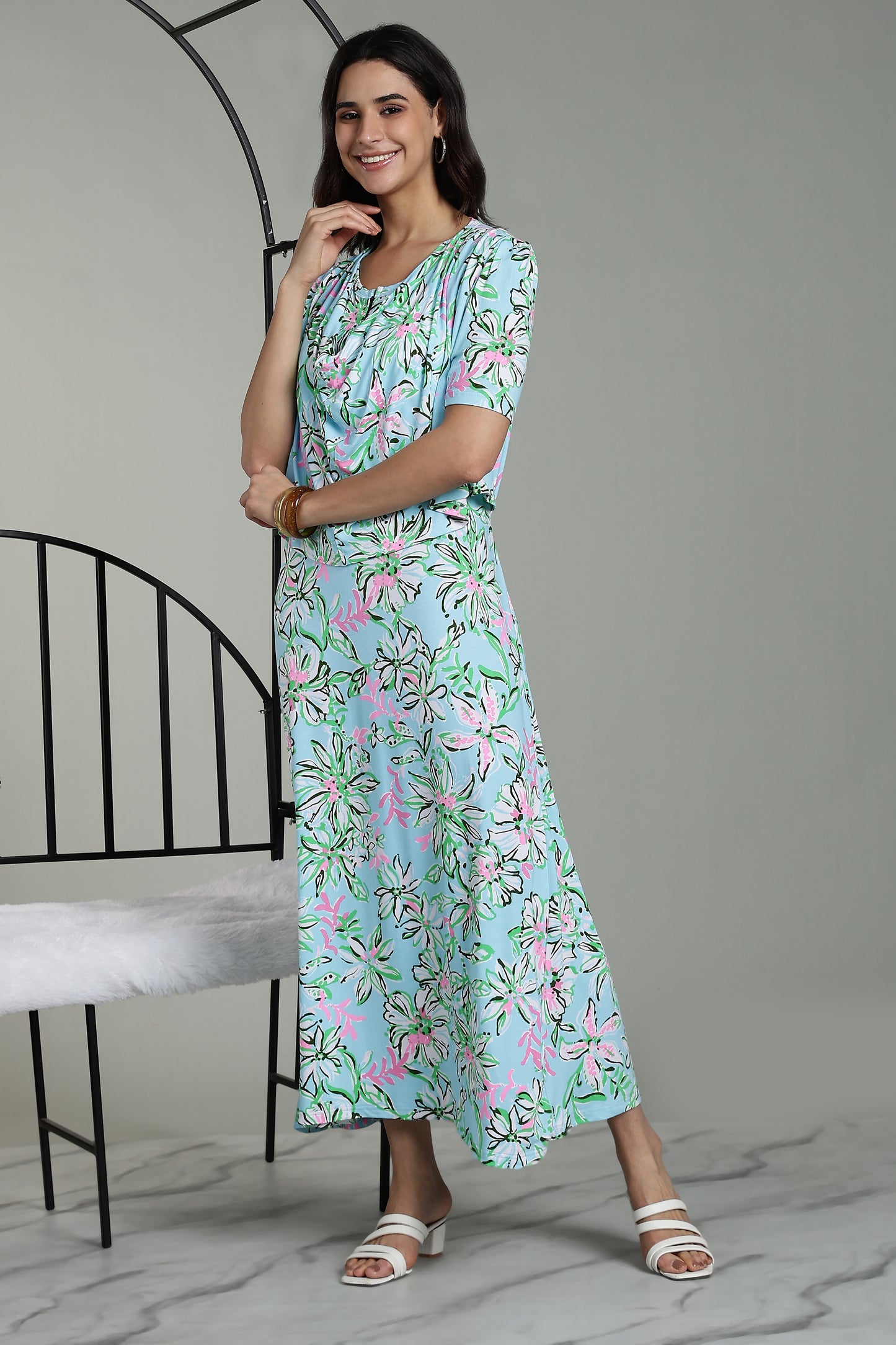 Maternity Wear With Shawl - Tropical Mist
