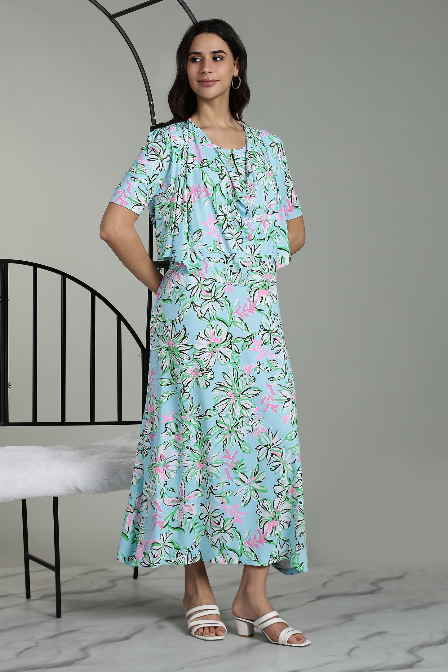 Maternity Wear With Shawl - Tropical Mist