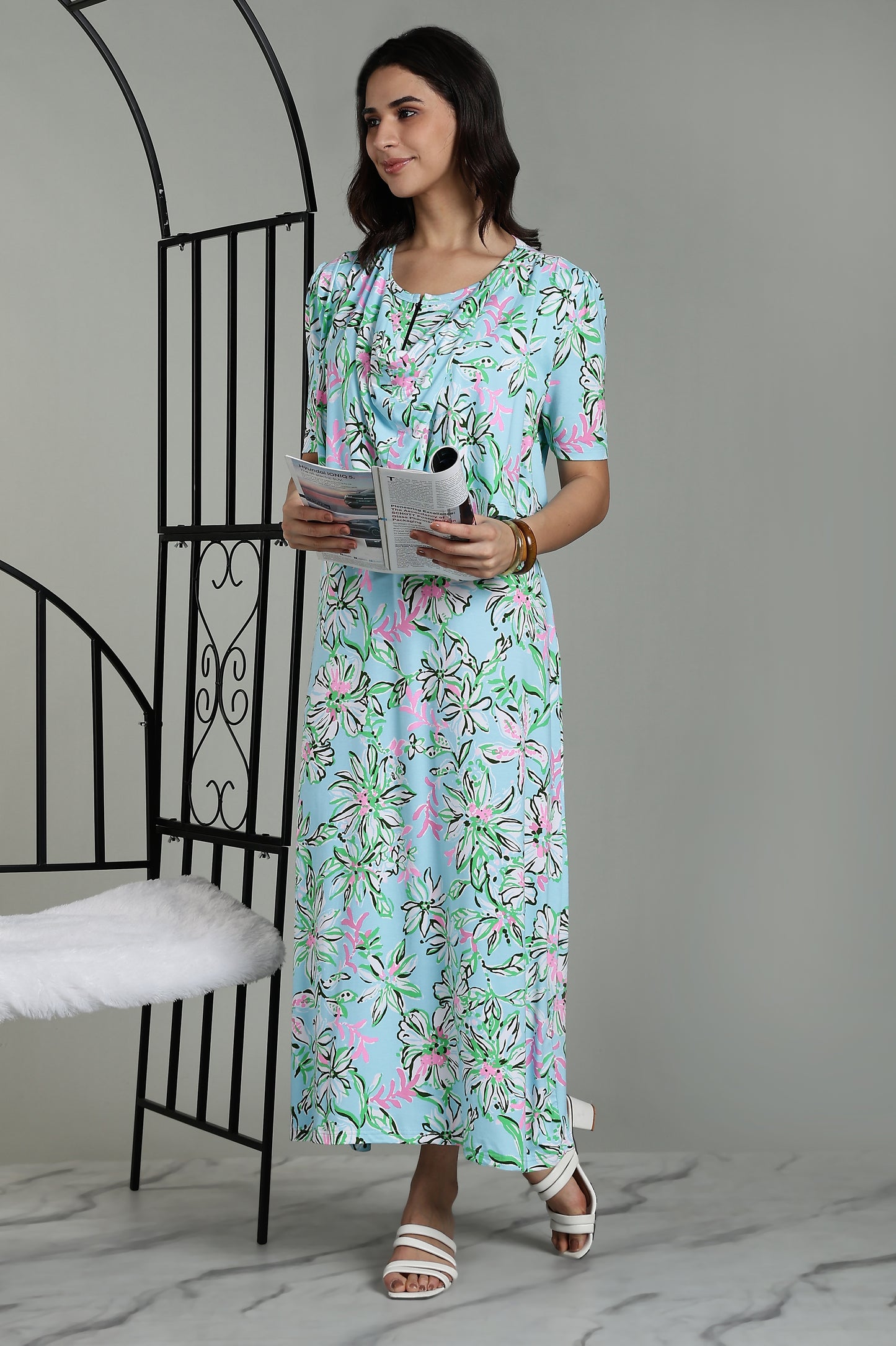 Maternity Wear With Shawl - Tropical Mist