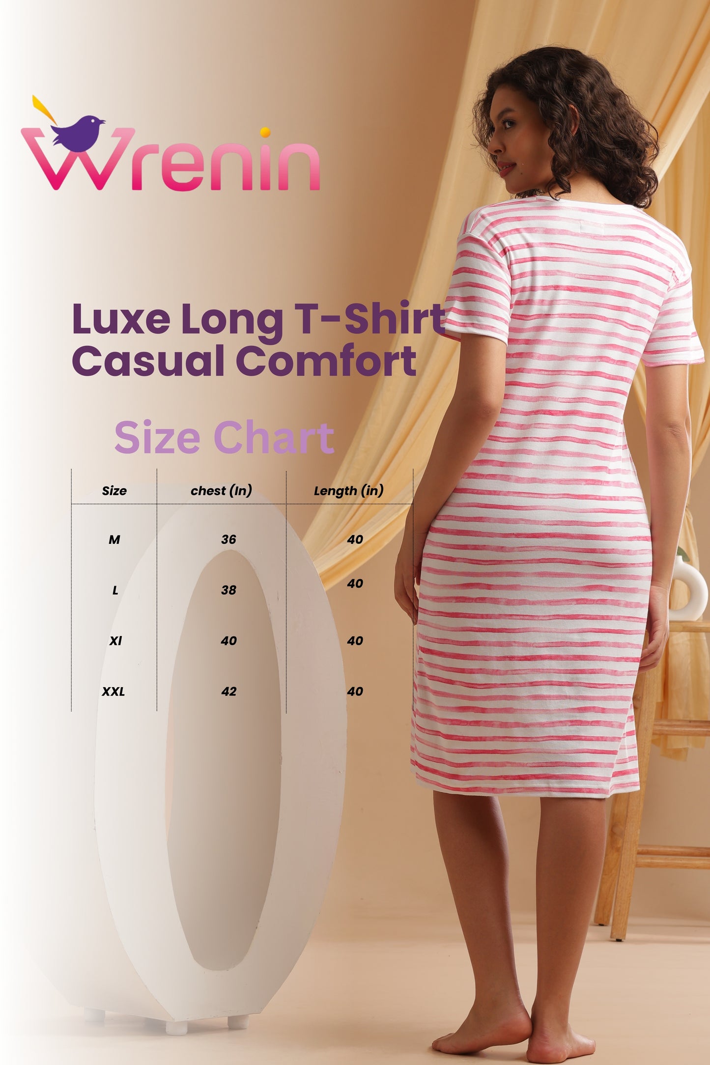 Luxe Long T-Shirt - Casual Comfort - Cotton Candy Stripe