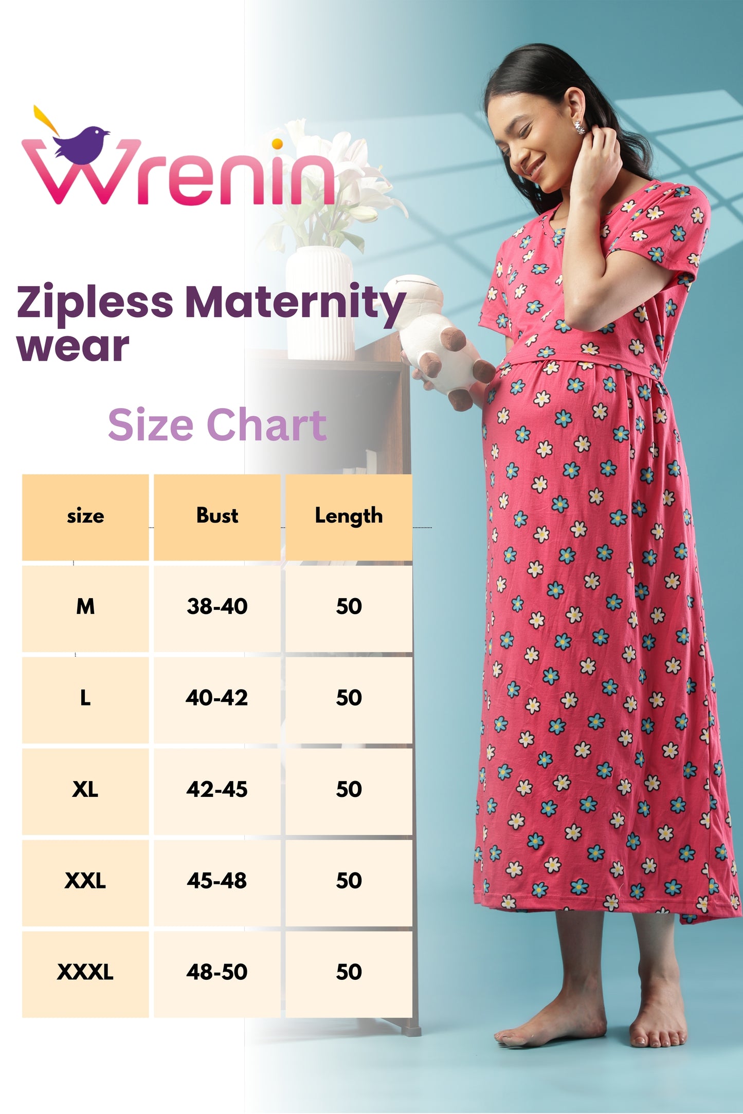 ZIPLESS MATERNITY WEAR | SHORT SLEEVE |KNITTED COTTON|PINK PETALS