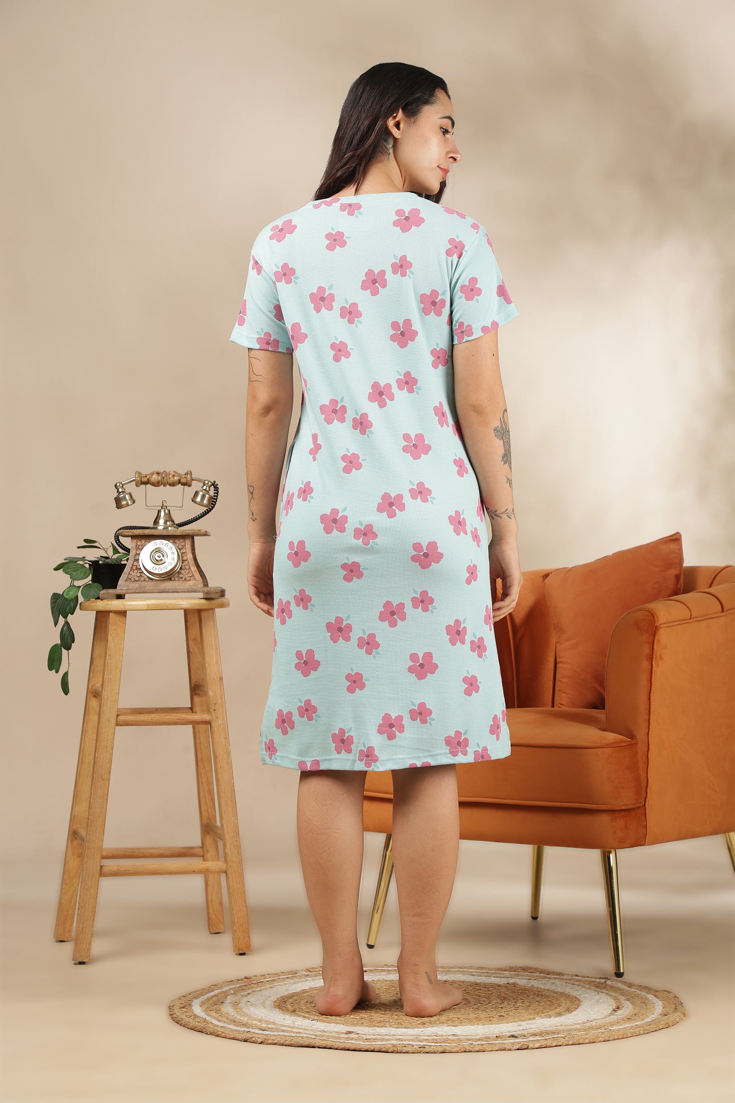 Luxe Long T-Shirt -Waffle Cotton - Casual Comfort - Zinnia