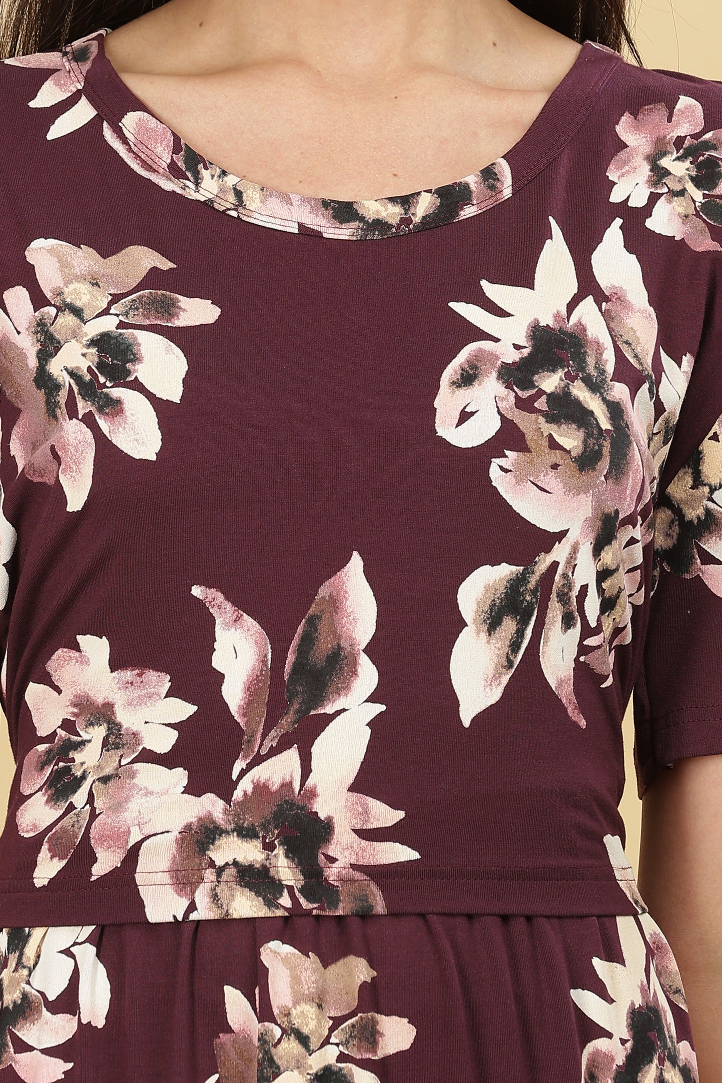 ZIPLESS MATERNITY WEAR PUFFSLEEVE - PLUM PETAL GRACE