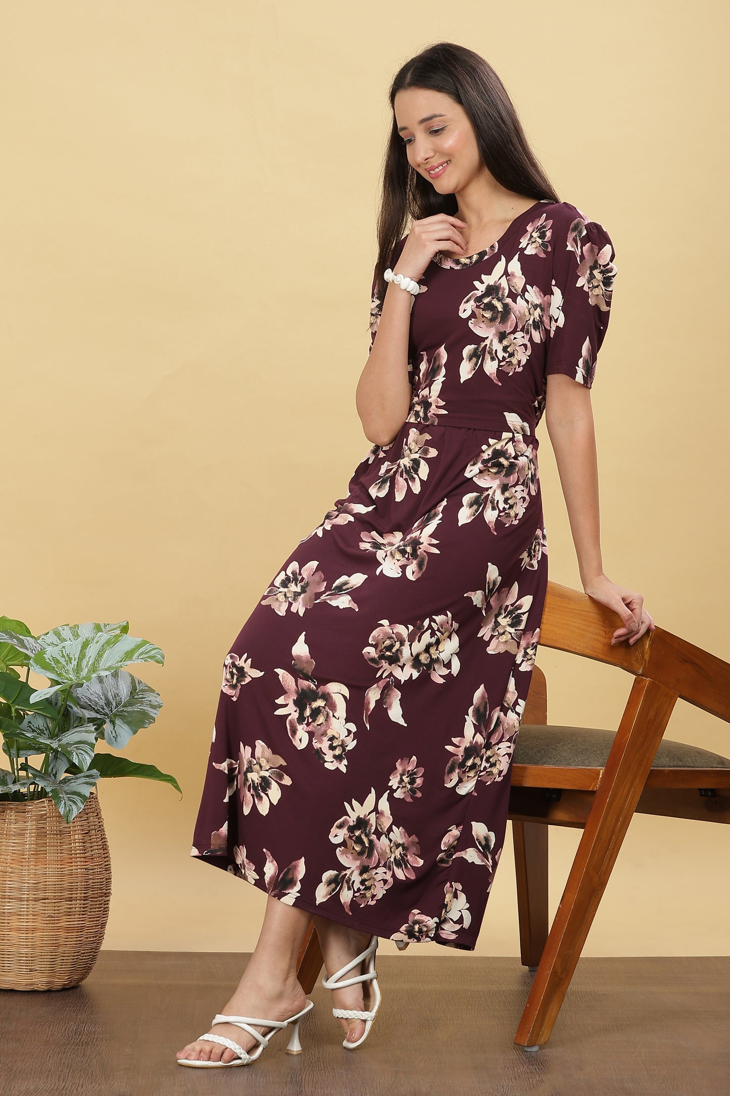 ZIPLESS MATERNITY WEAR PUFFSLEEVE - PLUM PETAL GRACE