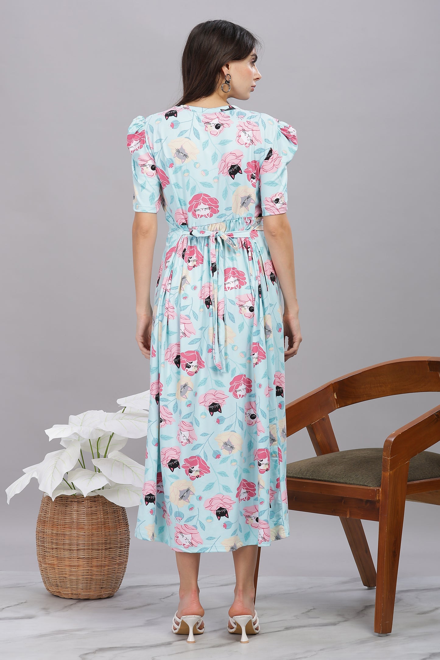ZIPLESS MATERNITY WEAR PUFFSLEEVE - MEOW BLOSSOM ELEGANCE