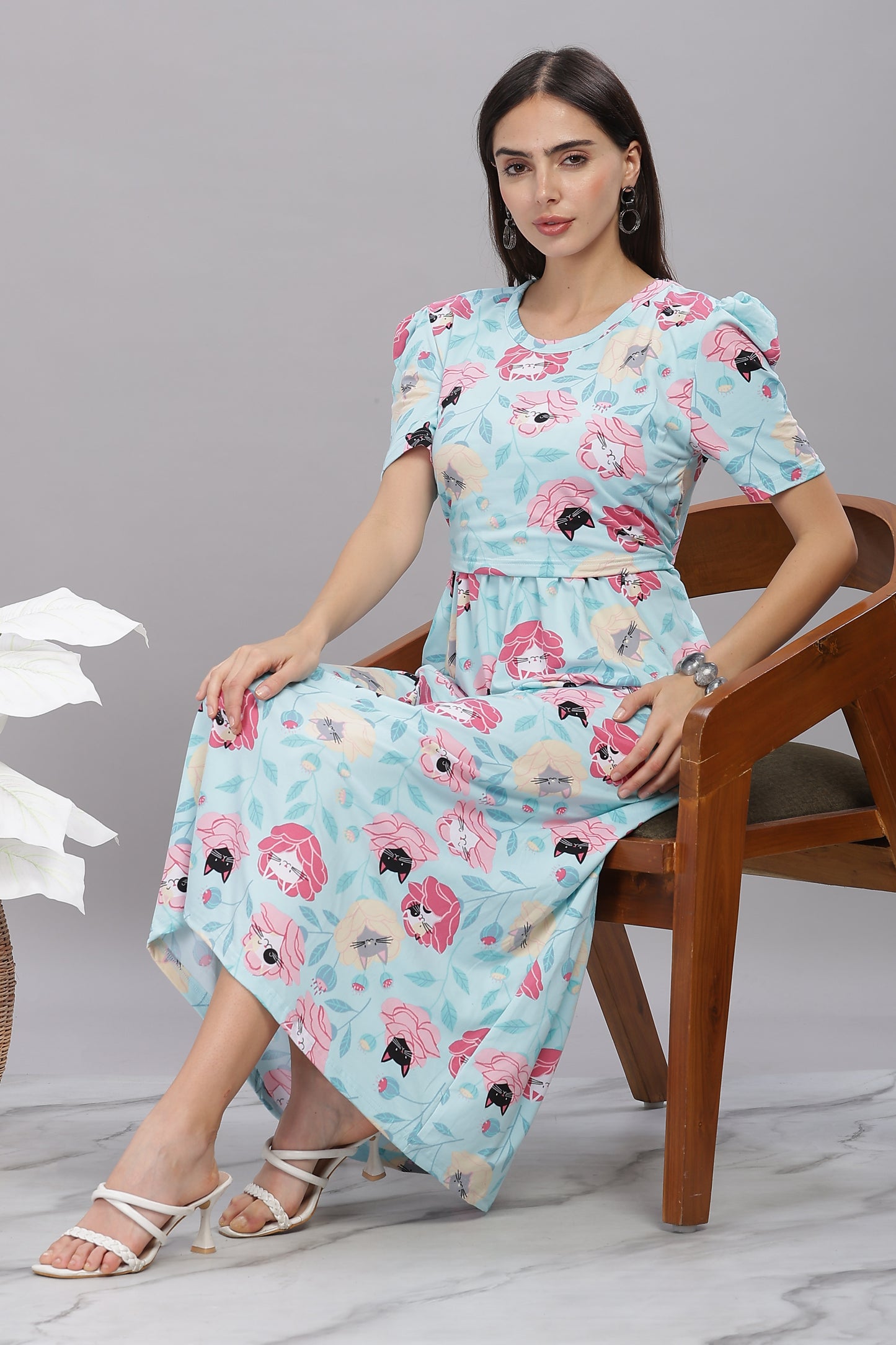 ZIPLESS MATERNITY WEAR PUFFSLEEVE - MEOW BLOSSOM ELEGANCE
