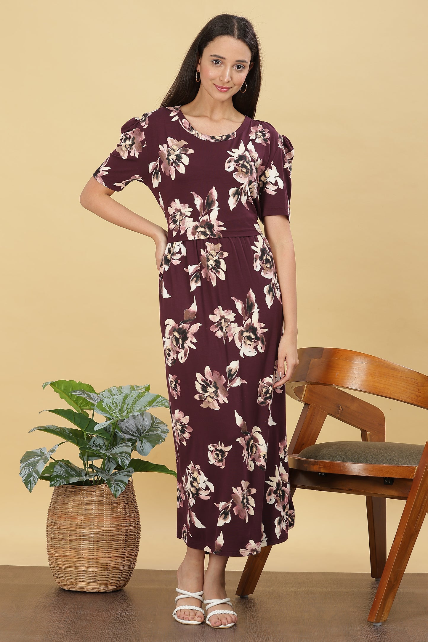 ZIPLESS MATERNITY WEAR PUFFSLEEVE - PLUM PETAL GRACE