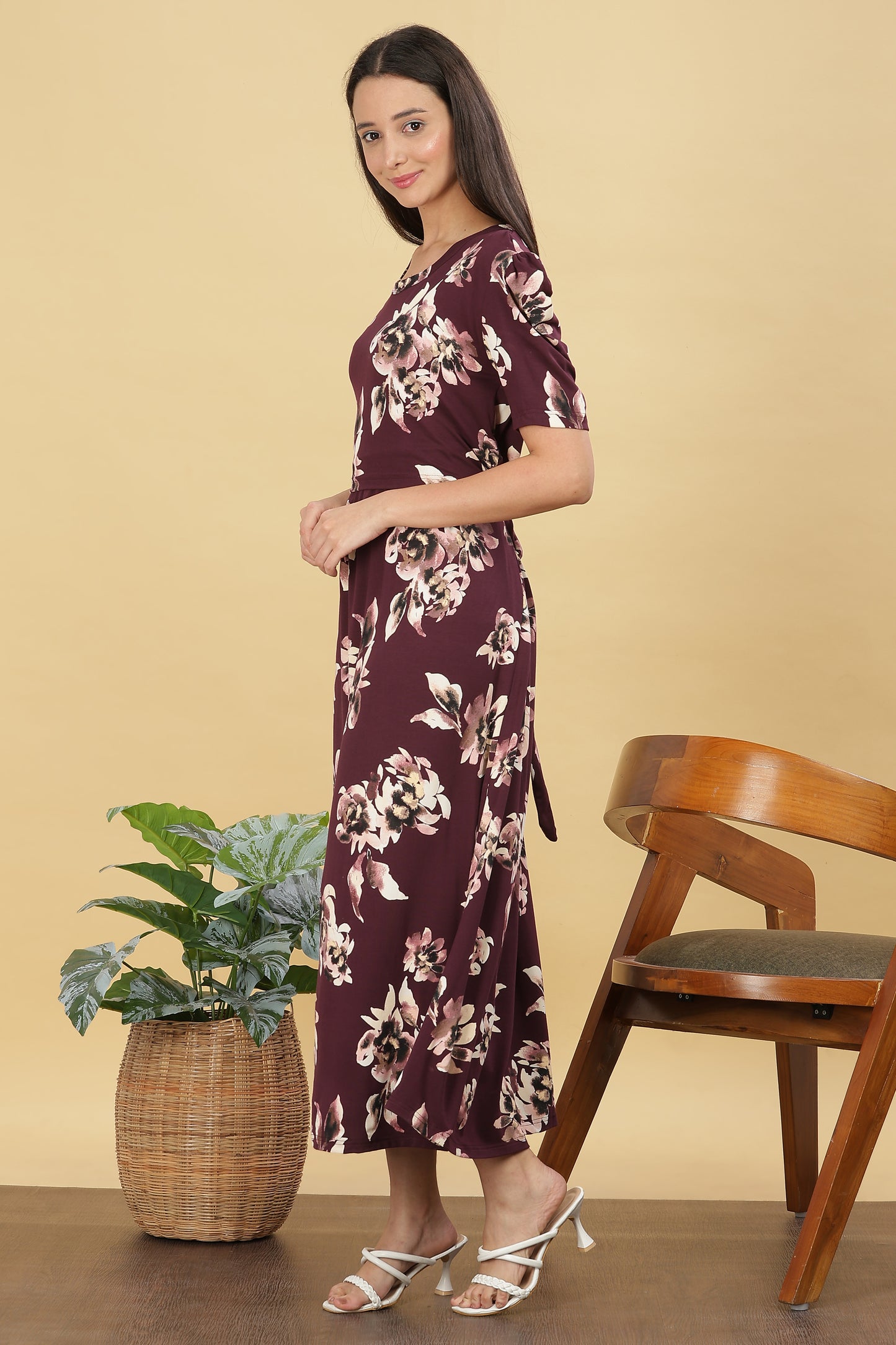 ZIPLESS MATERNITY WEAR PUFFSLEEVE - PLUM PETAL GRACE