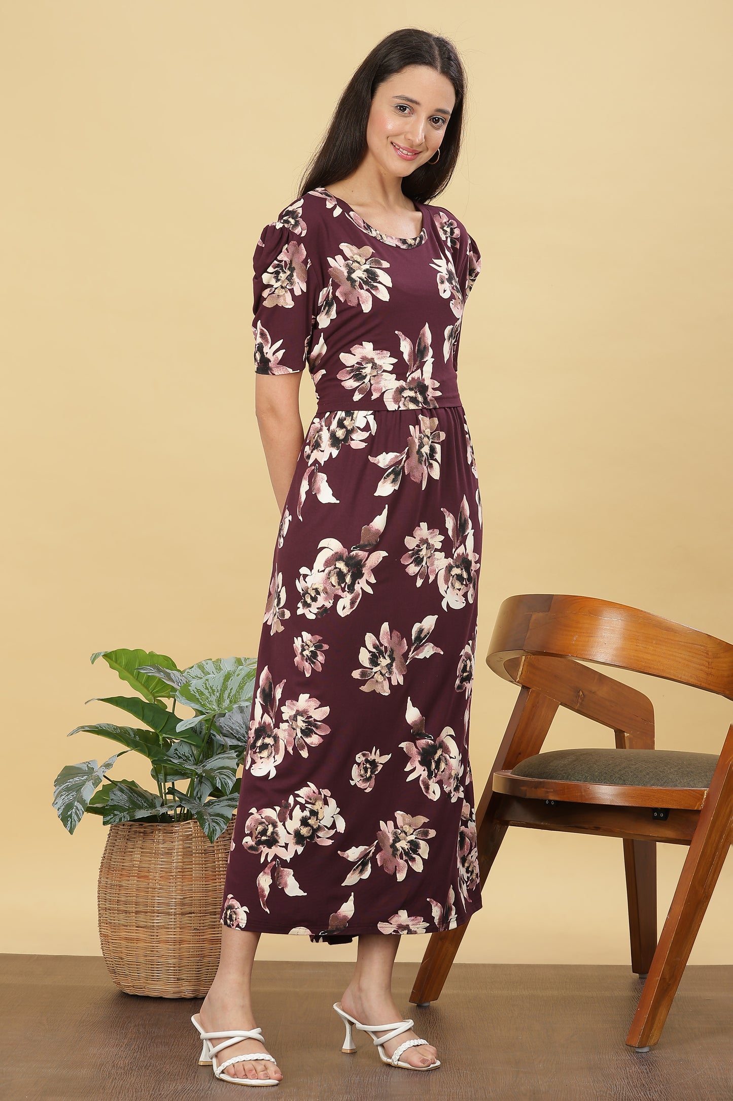 ZIPLESS MATERNITY WEAR PUFFSLEEVE - PLUM PETAL GRACE