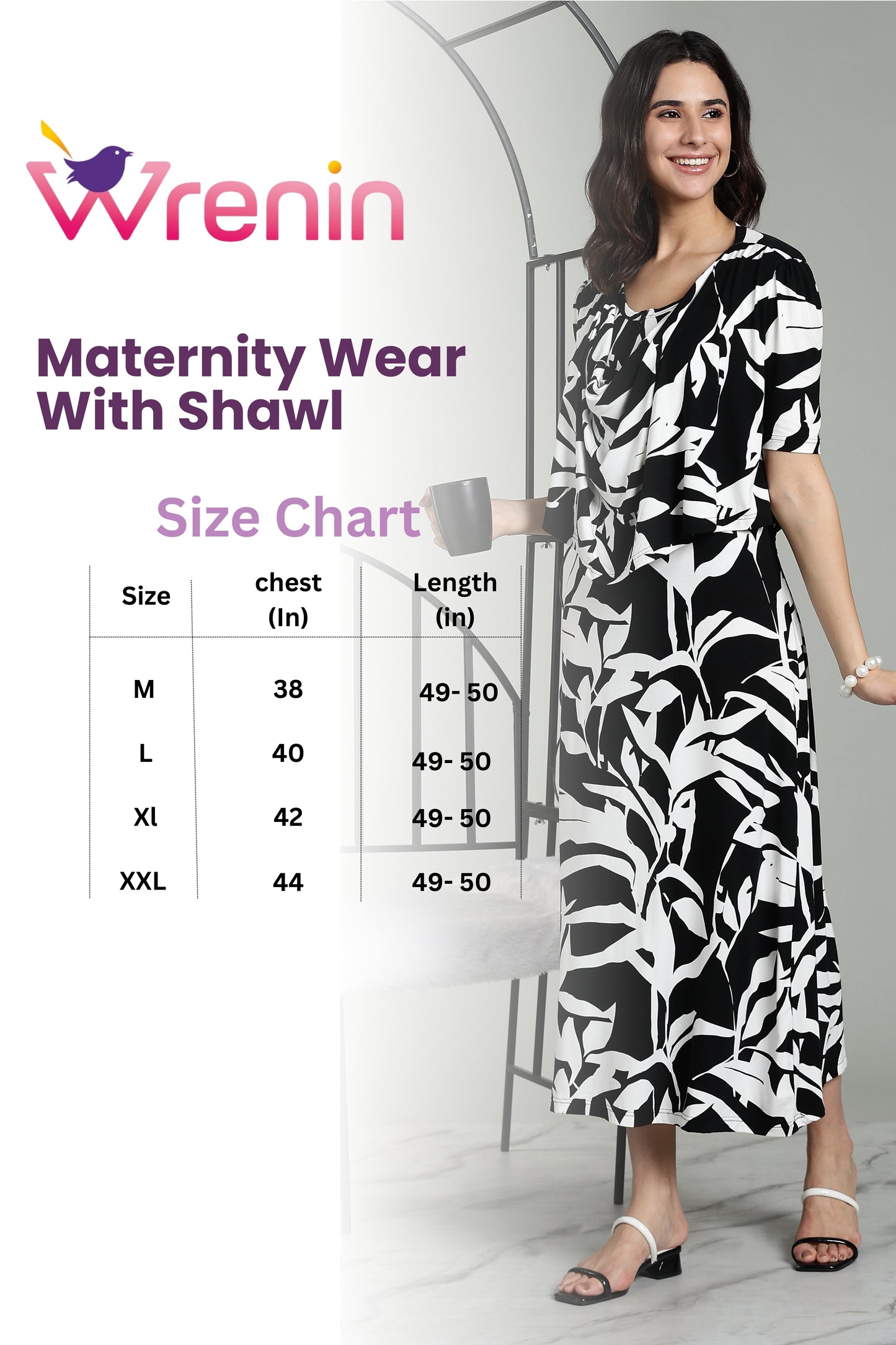 Maternity wear with Shawl - Ebony Flora