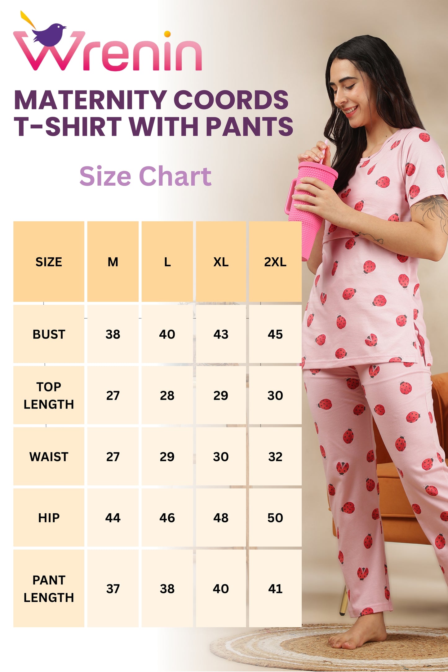 MATERNITY COORDS | ZIPLESS T-SHIRT WITH PANTS |SPUN COTTON |INTRODUCTORY PRICE | BUGSY