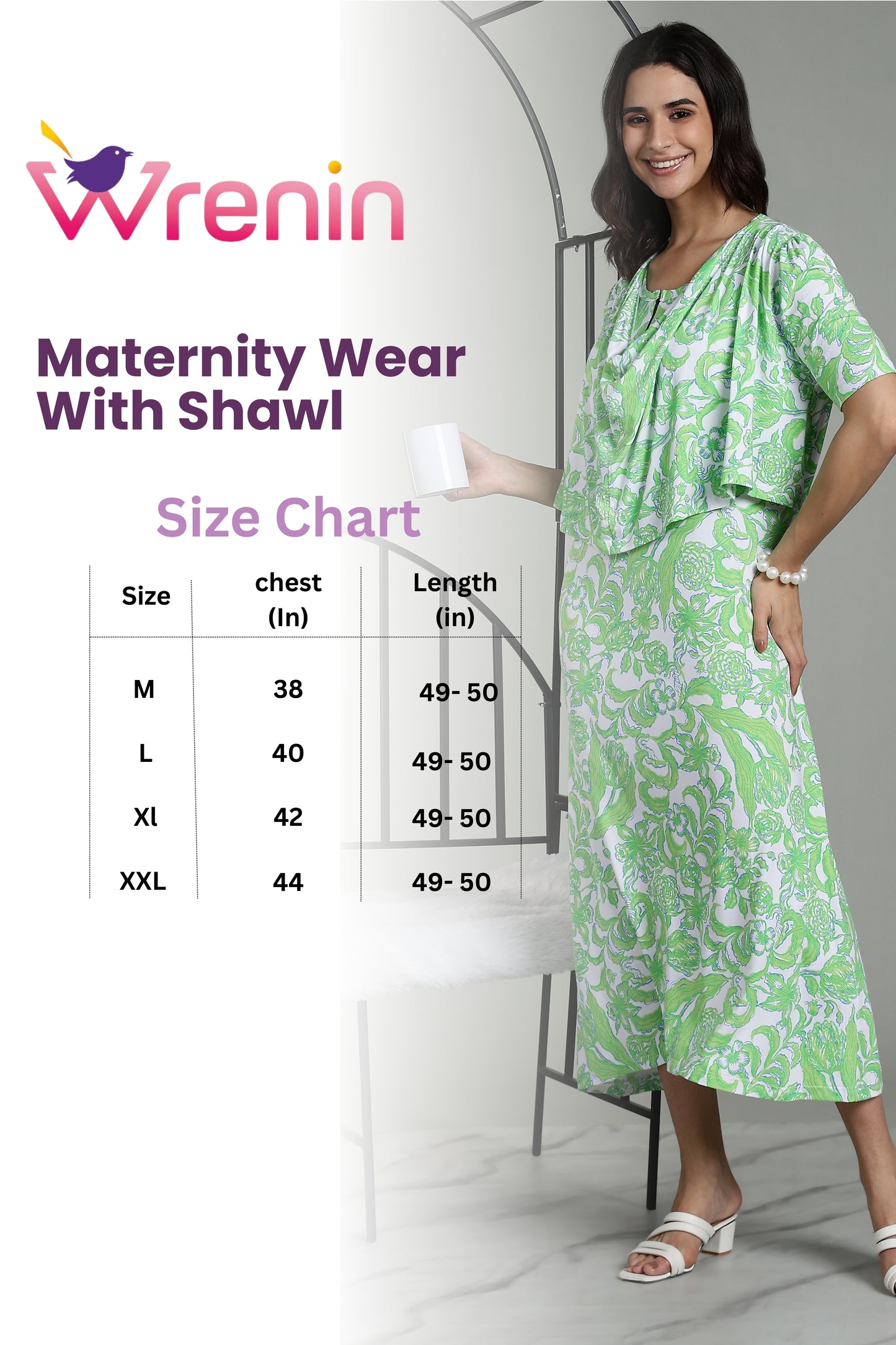 Maternity wear With Shawl - Fresh Mint Bloom