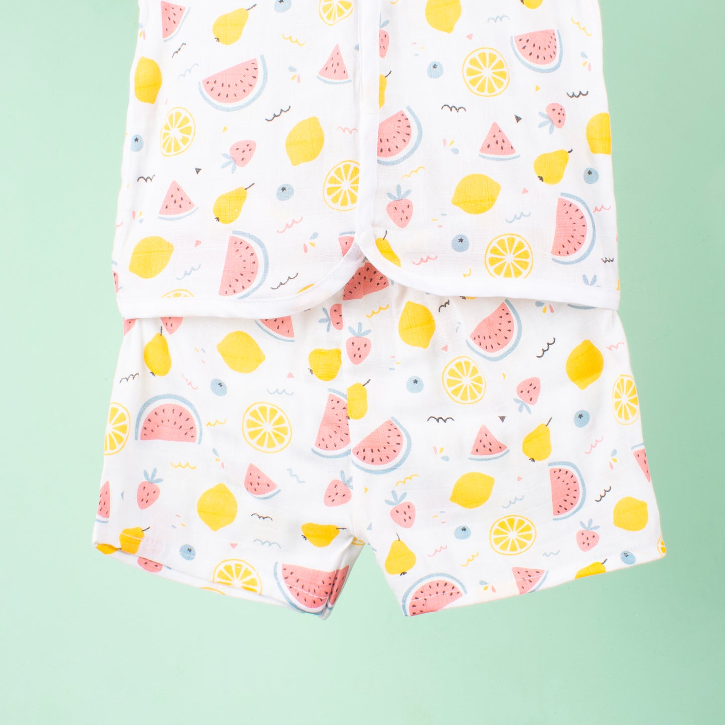 BAMBOO + ORGANIC - MUSLIN - HALF SLEEVE SHORTS SET - FRUIT FRENZY