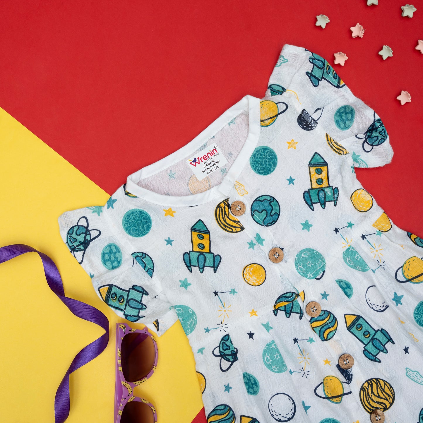 BAMBOO + ORGANIC - MUSLIN - FROCK FRILLED - SPACE CADET