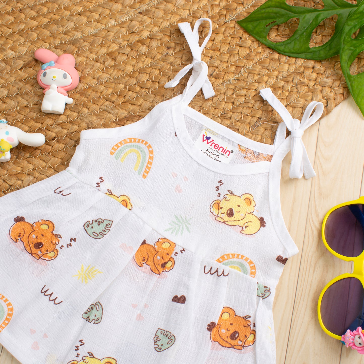 MUSLIN FROCK FRILL KNOT-Sleeping Koala Bliss