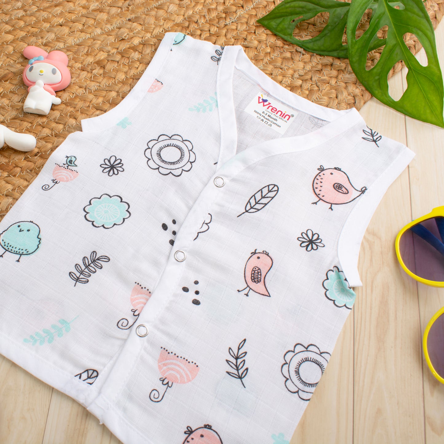 MUSLIN-JABLA BUTTON-Sleeveless-GARDEN MELODY