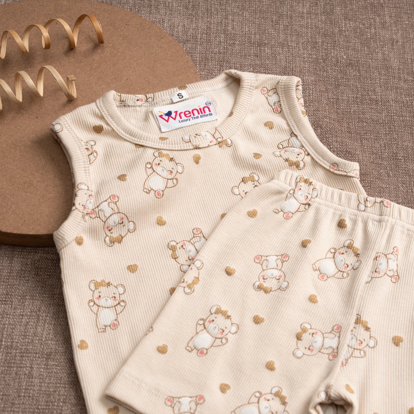 Coords Sleeveless 100% cotton Ribbed Knit - cloud Soft Series - Autumn teddy Trail