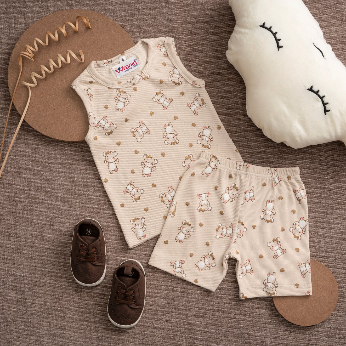 Coords Sleeveless 100% cotton Ribbed Knit - cloud Soft Series - Autumn teddy Trail