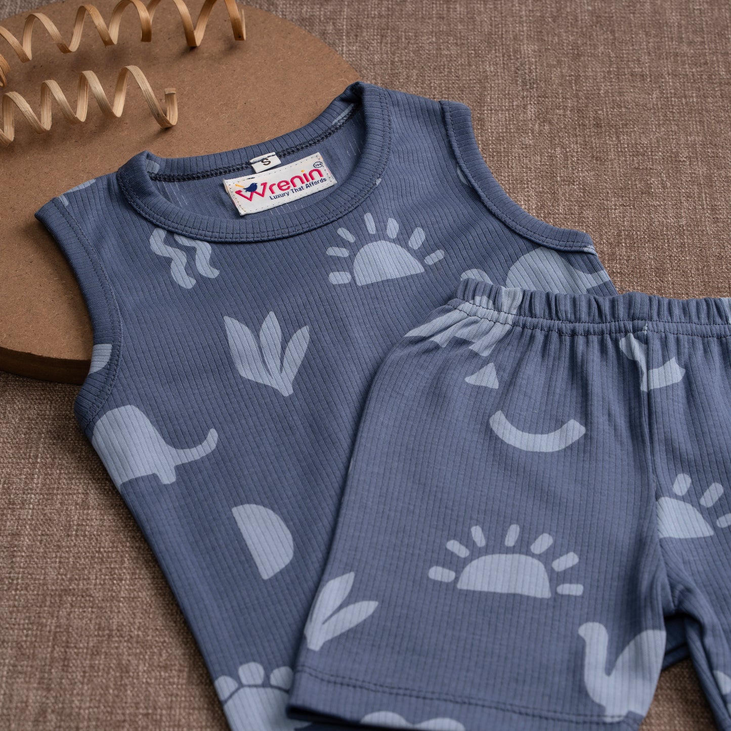 Coords Sleeveless 100% cotton cotton ribbed knit Cloud soft series - Blue Land Of Dinos