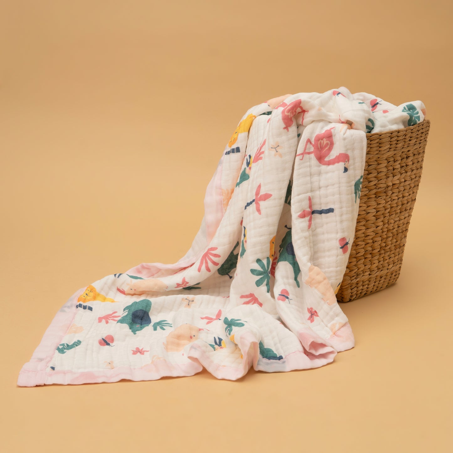 CRINKLE BLANKET | 6 LAYERS | ORGANIC MUSLIN | FLAMINGO SAFARI