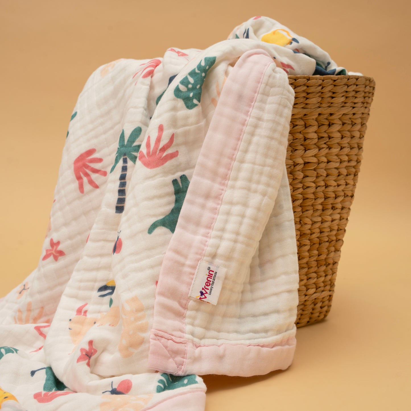 CRINKLE BLANKET | 6 LAYERS | ORGANIC MUSLIN | FLAMINGO SAFARI