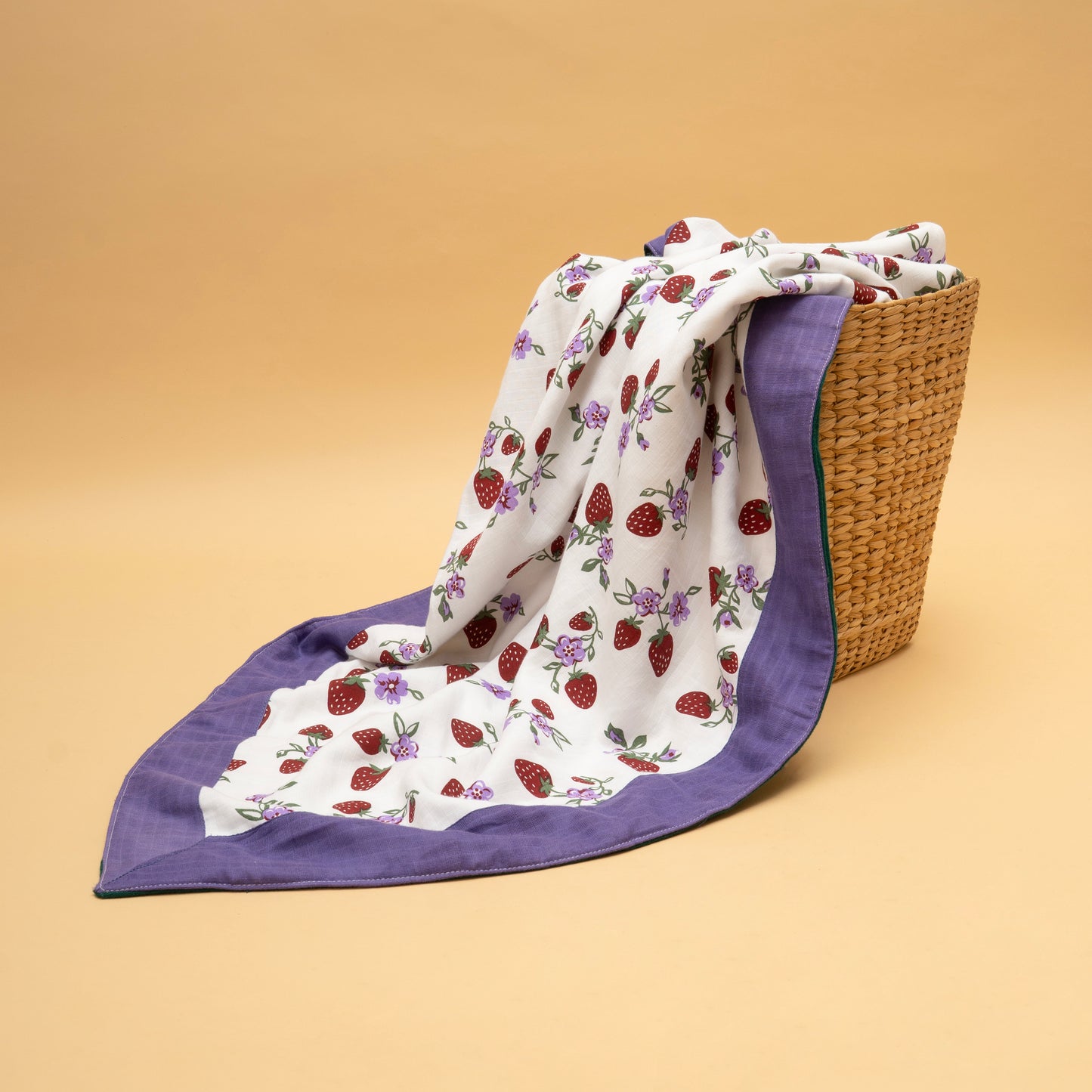 BORDER BLANKET | ORGANIC MUSLIN | GOTS CERTIFIED |4 layers |100*100| WOODLAND LUXE - BERRY BREEZES