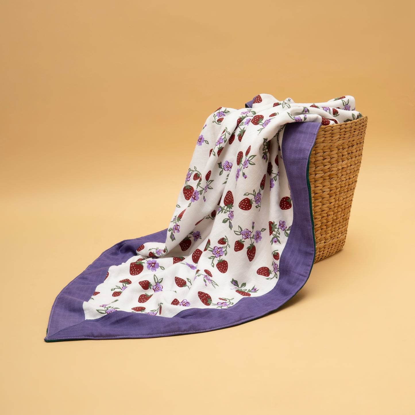 BORDER BLANKET | ORGANIC MUSLIN | GOTS CERTIFIED |4 LAYER | 100*100 | BERRY BREEZES - FROSTY OASIS