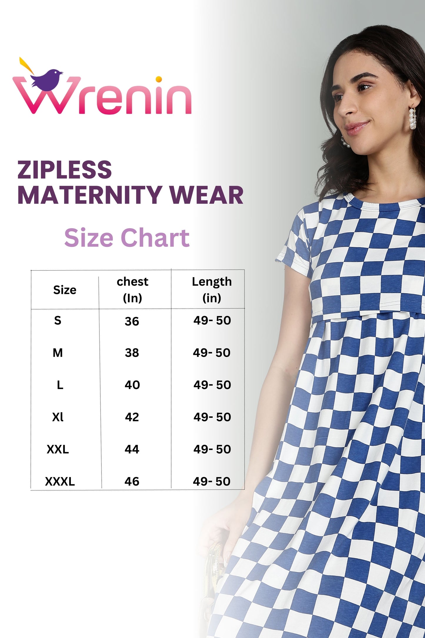 ZIPLESS MATERNITY WEAR |SHORTSLEEVE| AZURE CHECKERS