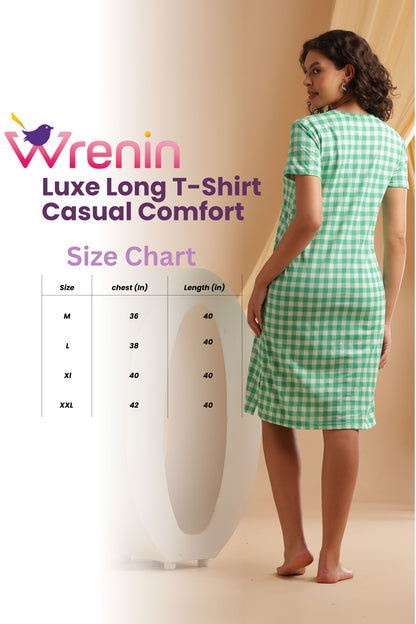 Luxe Long T-Shirt - Casual Comfort - Forest Gingham