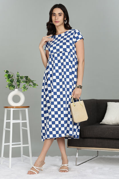 ZIPLESS MATERNITY WEAR |SHORTSLEEVE| AZURE CHECKERS