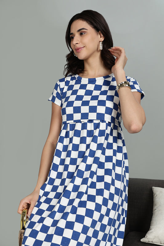 ZIPLESS MATERNITY WEAR |SHORTSLEEVE| AZURE CHECKERS