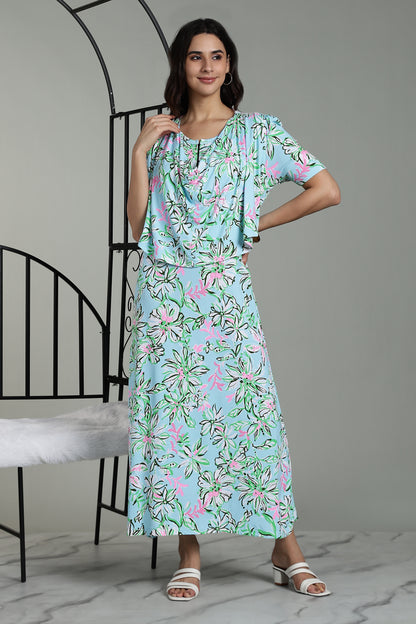 Maternity Wear With Shawl - Tropical Mist