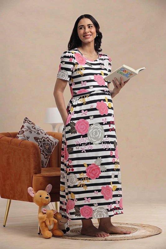 ZIPLESS MATERNITY WEAR | KNITTED COTTON | BUTTERY SOFT | STRIPEA