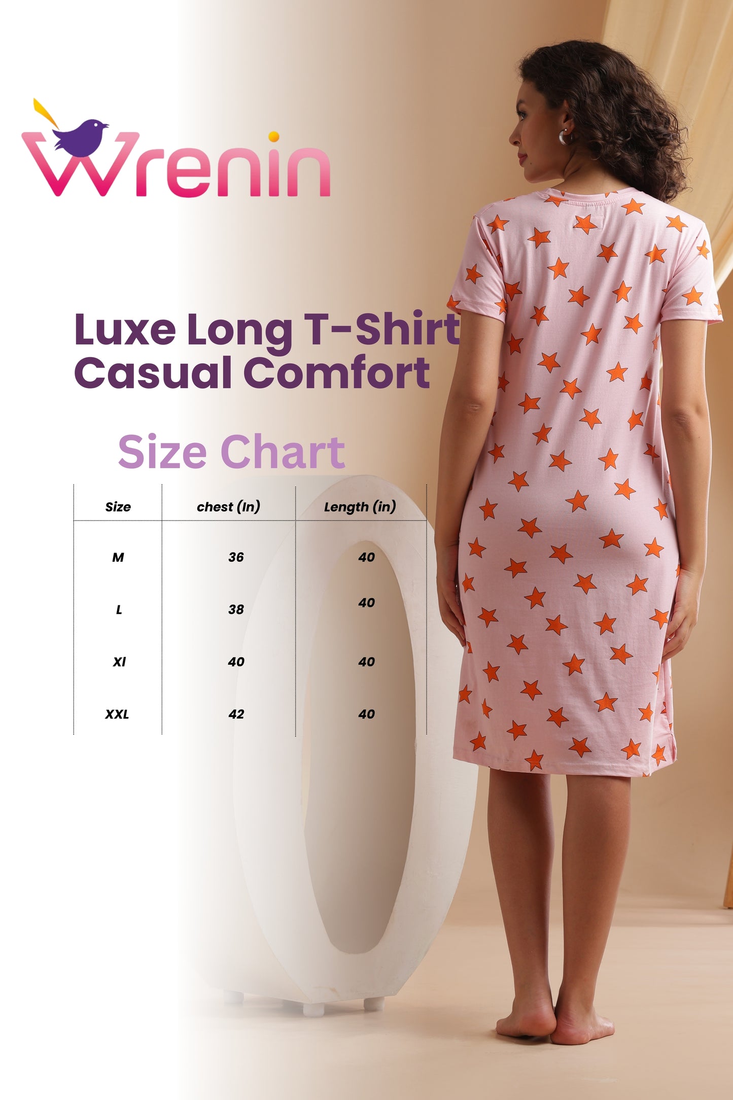 Luxe Long T-Shirt - Casual Comfort - Pink Nova