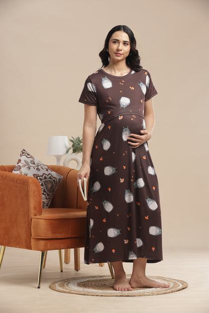 ZIPLESS MATERNITY WEAR | SHORT SLEEVE | SPUN COTTON| MAMA'S COCOA WHIMSY