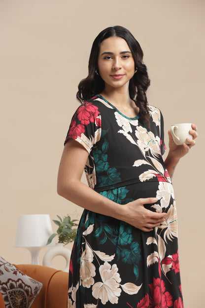 ZIPLESS MATERNITY WEAR | BUTTERY SOFT | SPUN COTTON| TWILIGHT BLOSSOM MAGIC