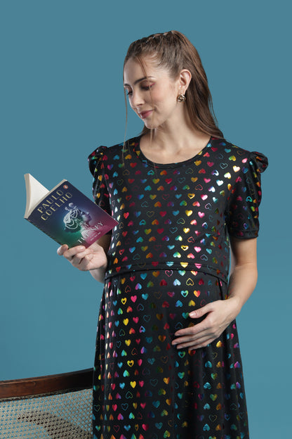 ZIPLESS MATERNITY WEAR | PUFFSLEEVE | SPUN | HEART SPARKLE