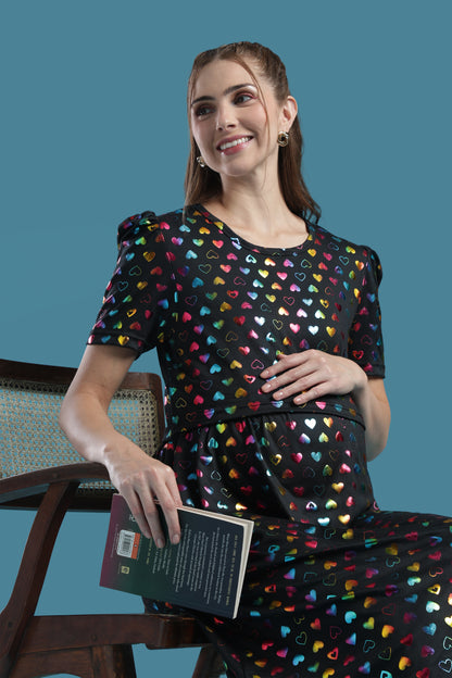 ZIPLESS MATERNITY WEAR | PUFFSLEEVE | SPUN | HEART SPARKLE