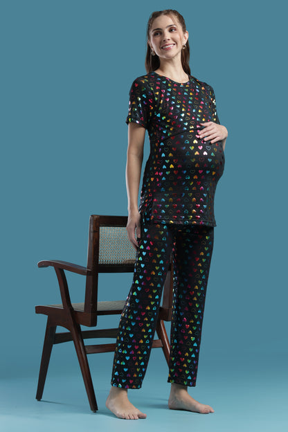 MATERNITY COORDS | ZIPLESS T-SHIRT WITH PANTS |SPUN |INTRODUCTORY PRICE |HEART SPRAKLE