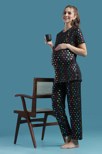 MATERNITY COORDS | ZIPLESS T-SHIRT WITH PANTS |SPUN |INTRODUCTORY PRICE |HEART SPRAKLE