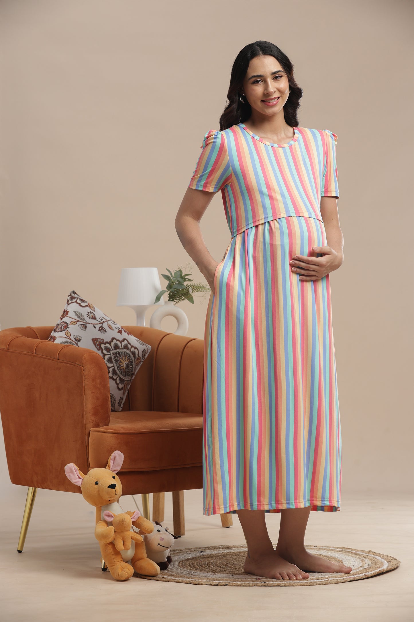 ZIPLESS MATERNITY WEAR | PUFF SLEEVE | SPUN COTTON| RAINBOWELLE