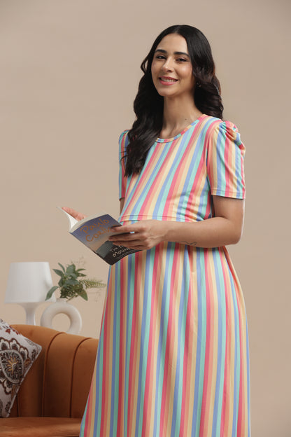 ZIPLESS MATERNITY WEAR | PUFF SLEEVE | SPUN COTTON| RAINBOWELLE