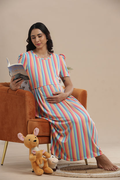 ZIPLESS MATERNITY WEAR | PUFF SLEEVE | SPUN COTTON| RAINBOWELLE