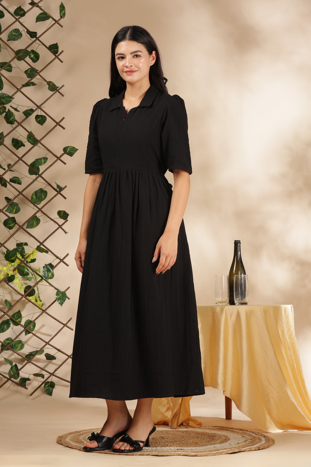 CLOUD SOFT ZIP & GO DRESS| MUSLIN | CENTER ZIP| ADJUSTABLE KNOT |FEEDING FRIENDLY| RAVEN